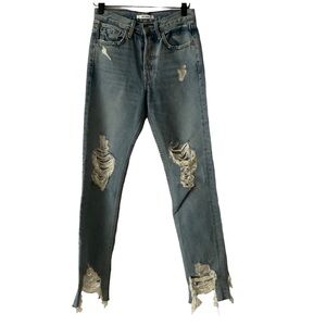 GRLFRND Karolina High Rise  Button Fly Distress Jeans Size 24